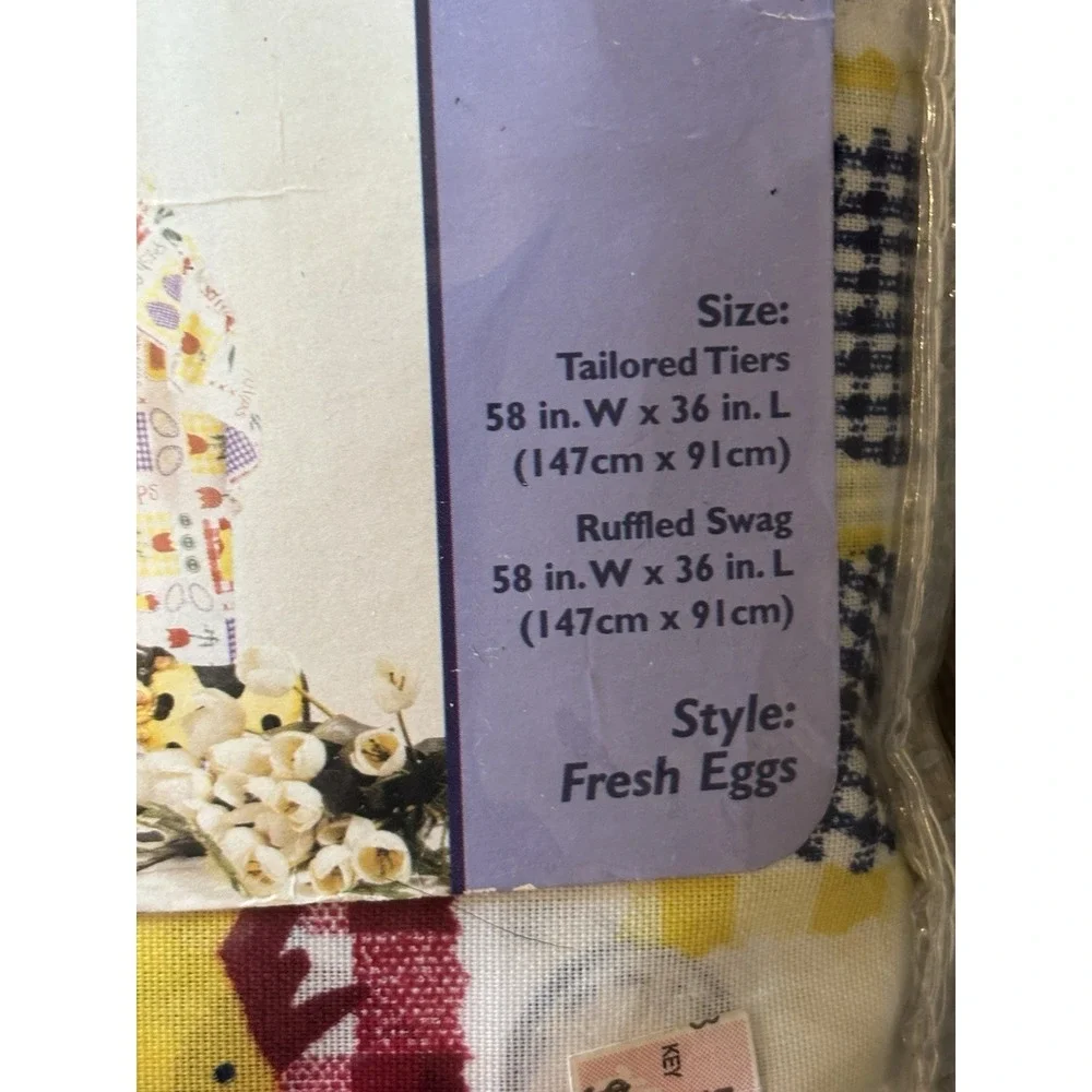 Home Essentials Tier & Swag‎ Set Fresh Eggs Tulips Chicken Curtains Vintage